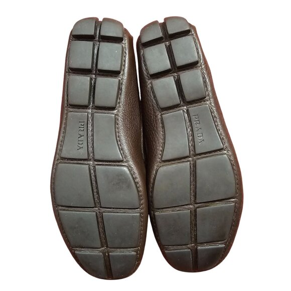 Prada Youth/Mens Driving Loafers UK 5 US 6 Brown Pebbled Leather Made In Italy - Picture 7 of 9